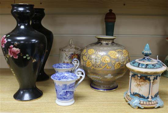 A Hadleys Worcester jar and cover, a Noritake vase etc